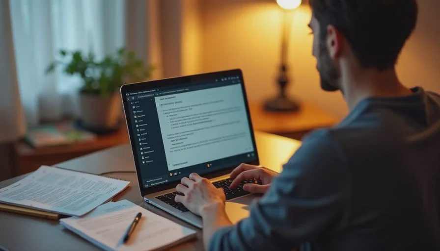 Writer using one AI model for a drafting task at home desk.