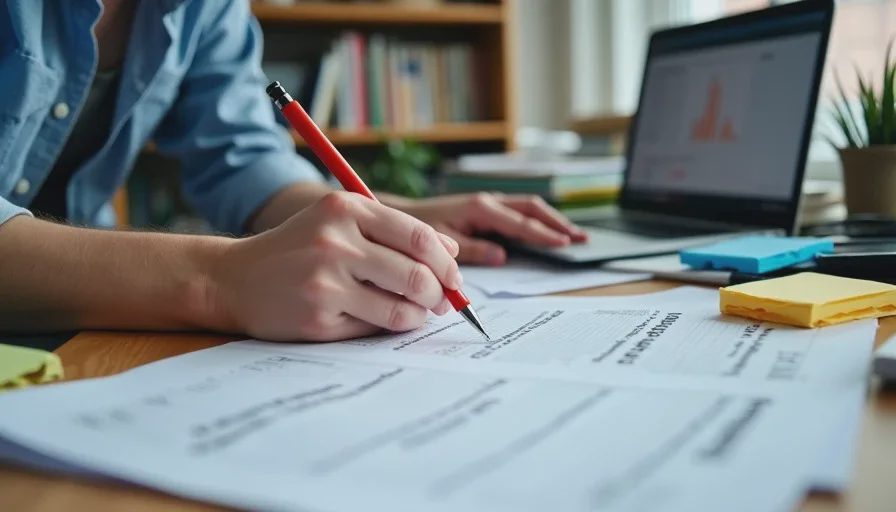 Researcher annotating benchmark papers with contamination notes.